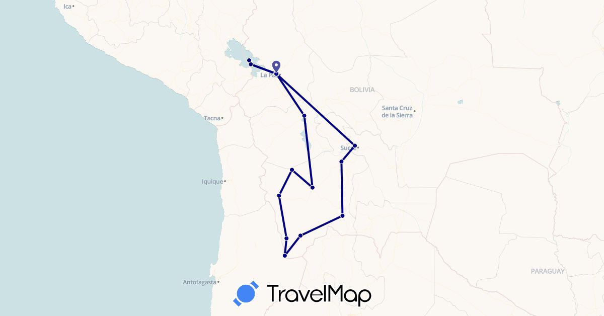 TravelMap itinerary: driving in Bolivia (South America)